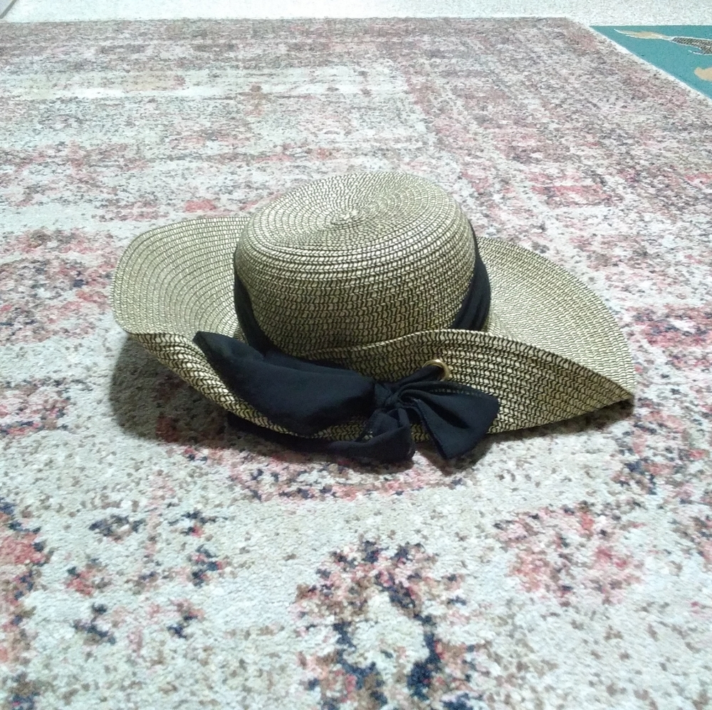 Elegant Tan Sun Hat with Black Ribbon